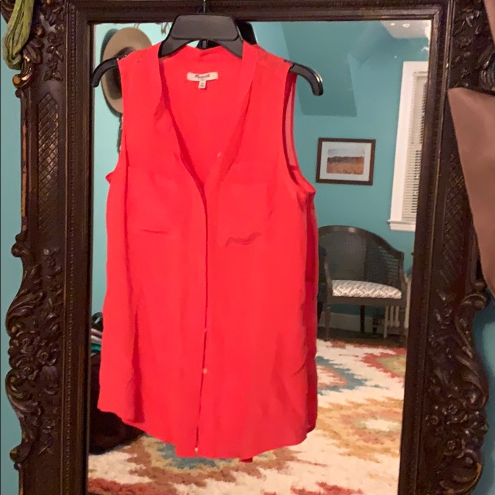 100% Silk Madewell Neon orange sleeveless top
